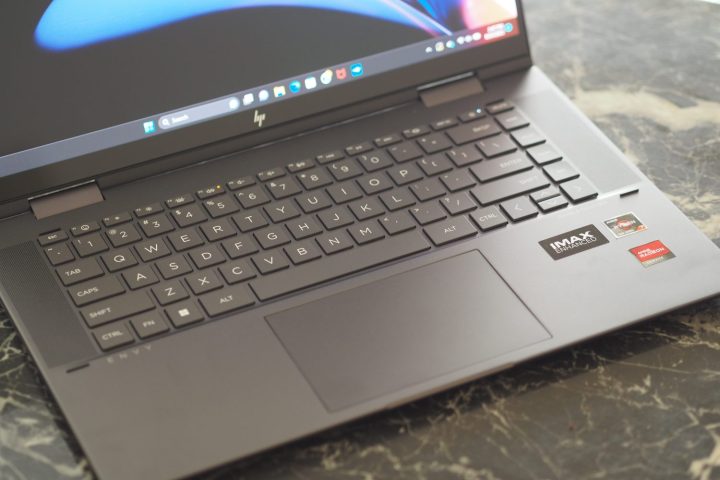 HP Envy x360 15.6 2023 top-down view showing keyboard and touchpad.