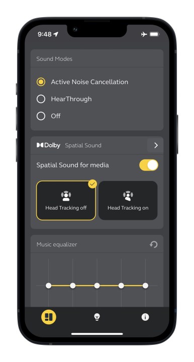 App Jabra Sound+ per iOS Impostazioni audio spaziale Dolby Atmos.