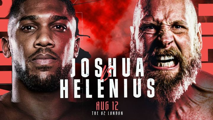 Promotional poster showing Anthony Joshua and Robert Helenius.