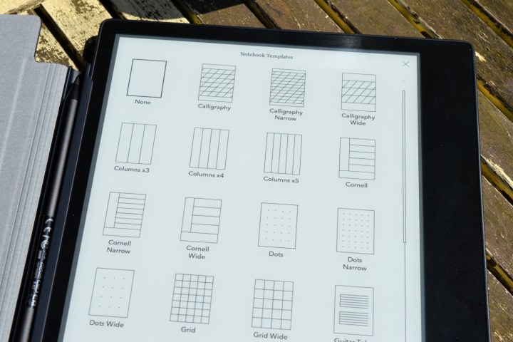 Choosing background styles for your notebook in the Kobo Elipsa 2E.