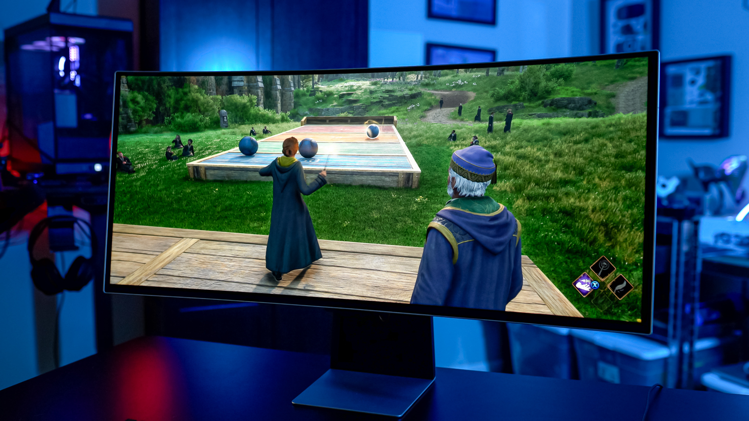 Hogwarts Legacy rodando no Samsung Odyssey OLED G8.
