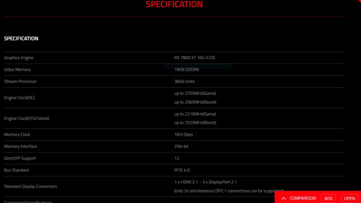 Leaked specifications of the AMD Radeon RX 7800 XT by PowerColor