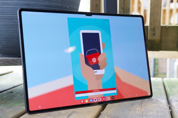 Target app displaying in a small window on the Samsung Galaxy Tab S9 Ultra.