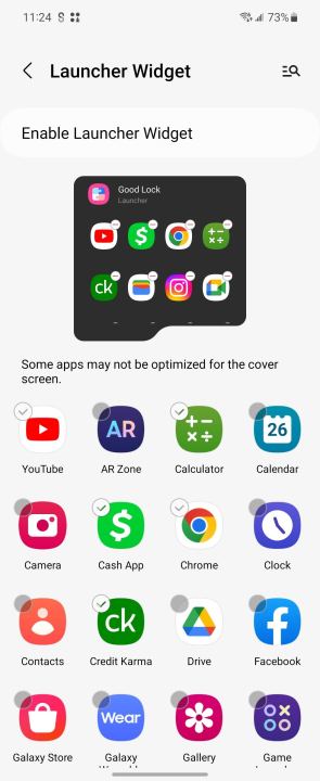 Utilizzo dell'app Good Lock sul Galaxy Z Flip 5 per eseguire app sullo schermo di copertura.