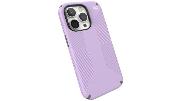 Speck Presidio Grip 2 in Lavender case for iPhone 14 Pro.