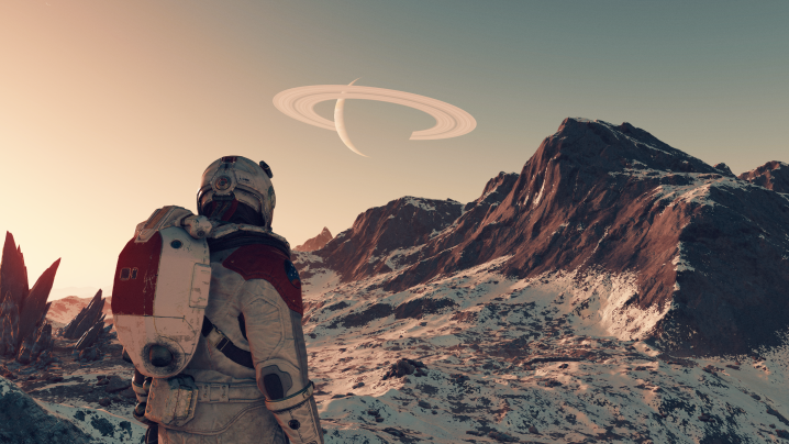 Un astronaute explore la surface d'une planète dans Starfield.