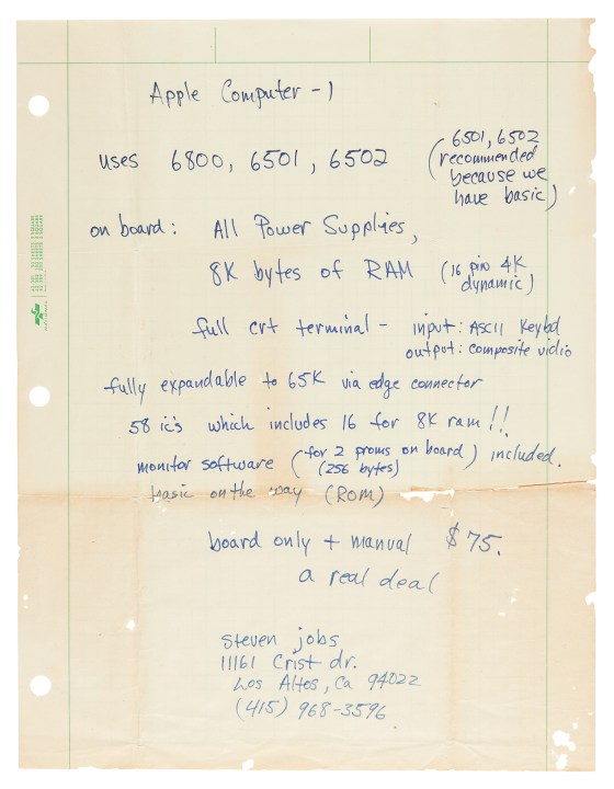 A draft Apple ad handwritten by Steve Jobs.