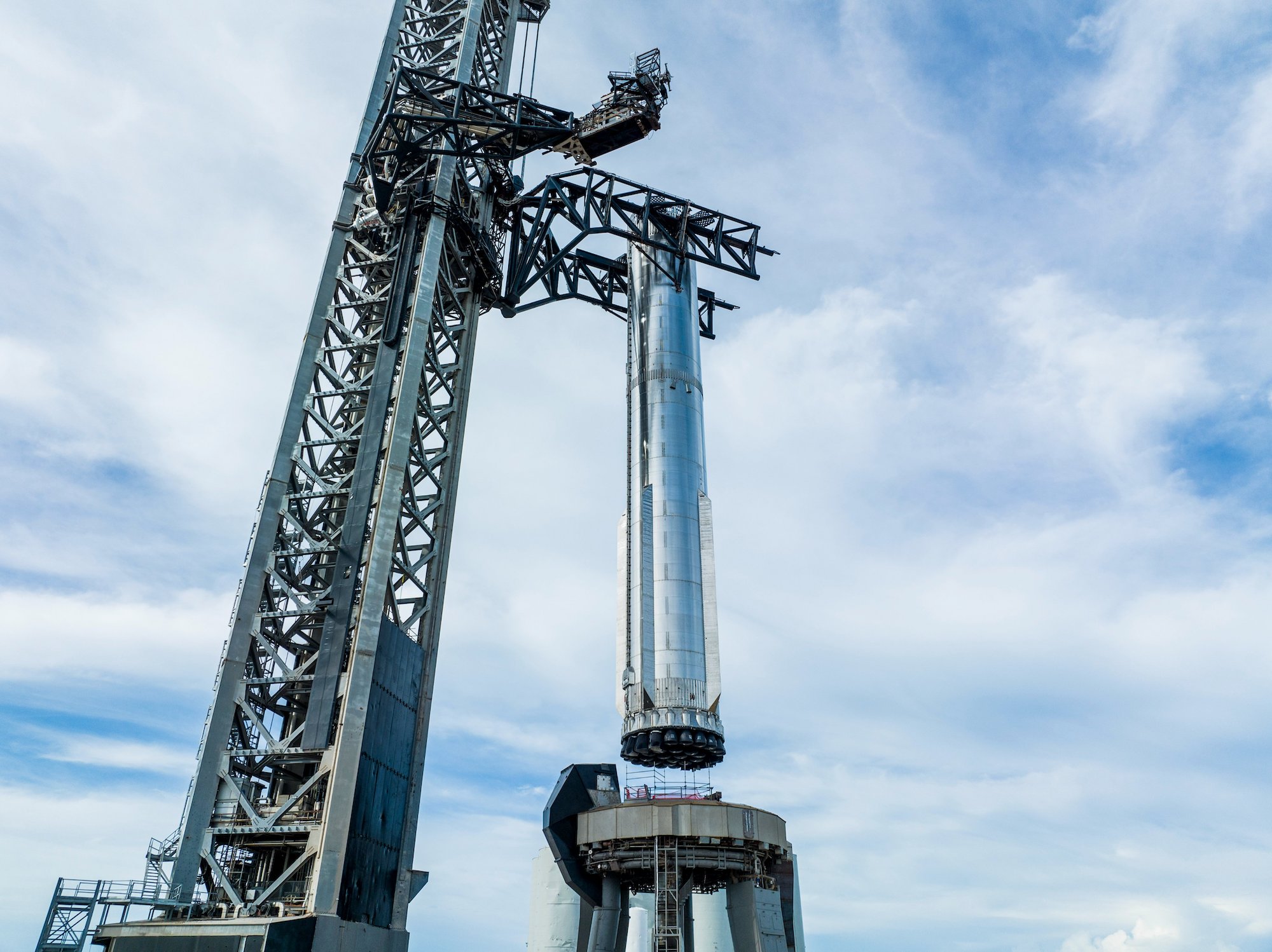 SpaceX's Super Heavy on the launchpad ahead of a test.