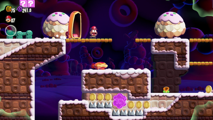 A Maw Maw chases goomba Mario in Super Mario Wonder.
