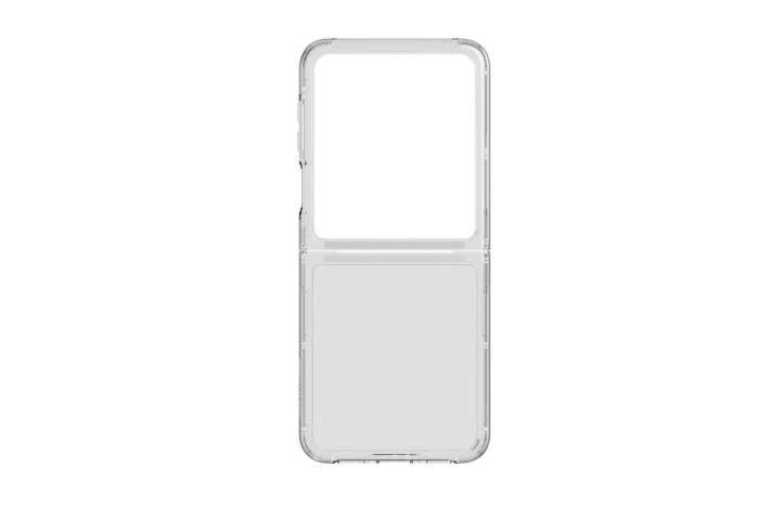 The Tech21 Evo Clear case for the Z Flip 5 on a blank background.