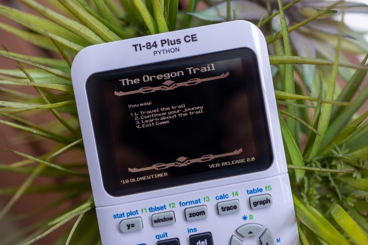 Oregon Trail on a TI-84 graphing calculator.