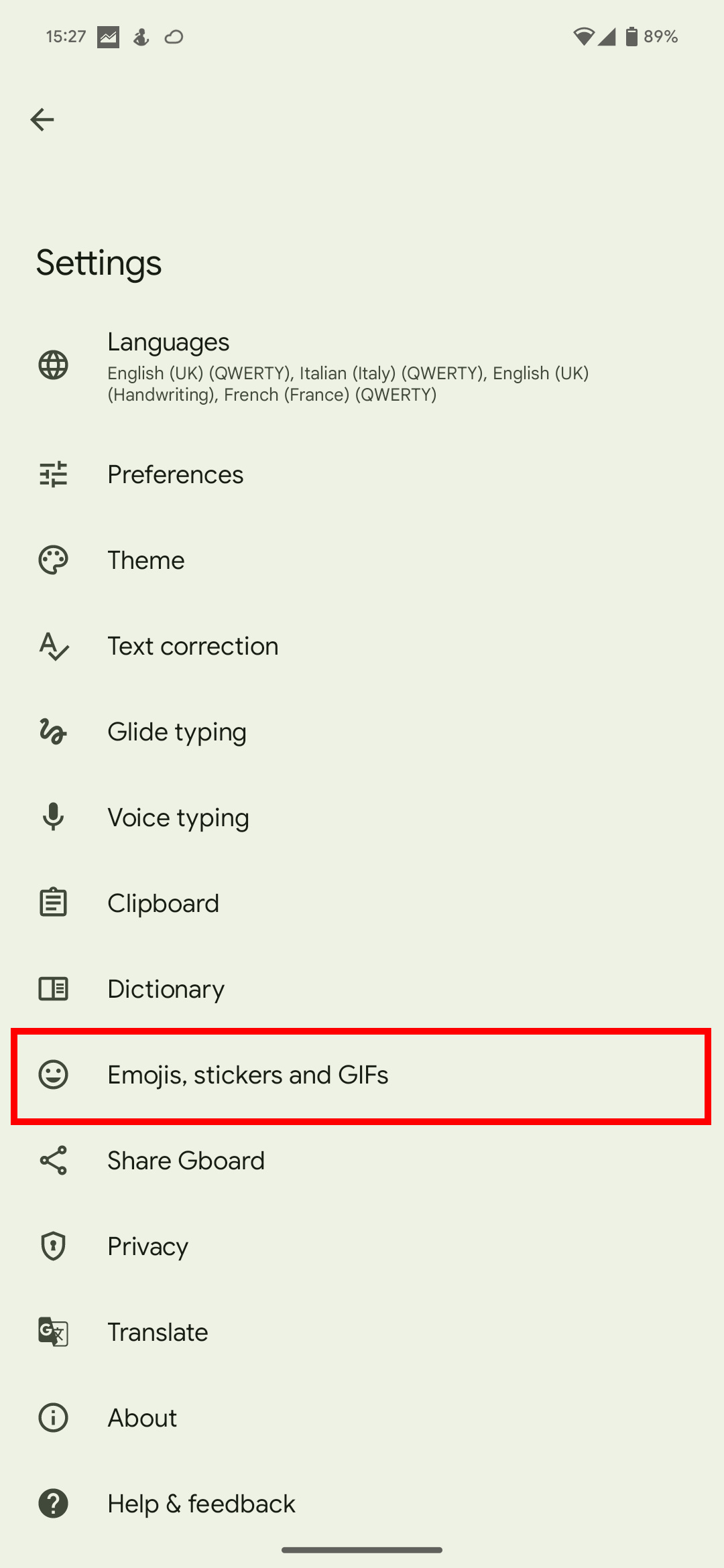 Emoji settings in Gboard.