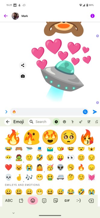Emoji Kitchen remixing a flame emoji.
