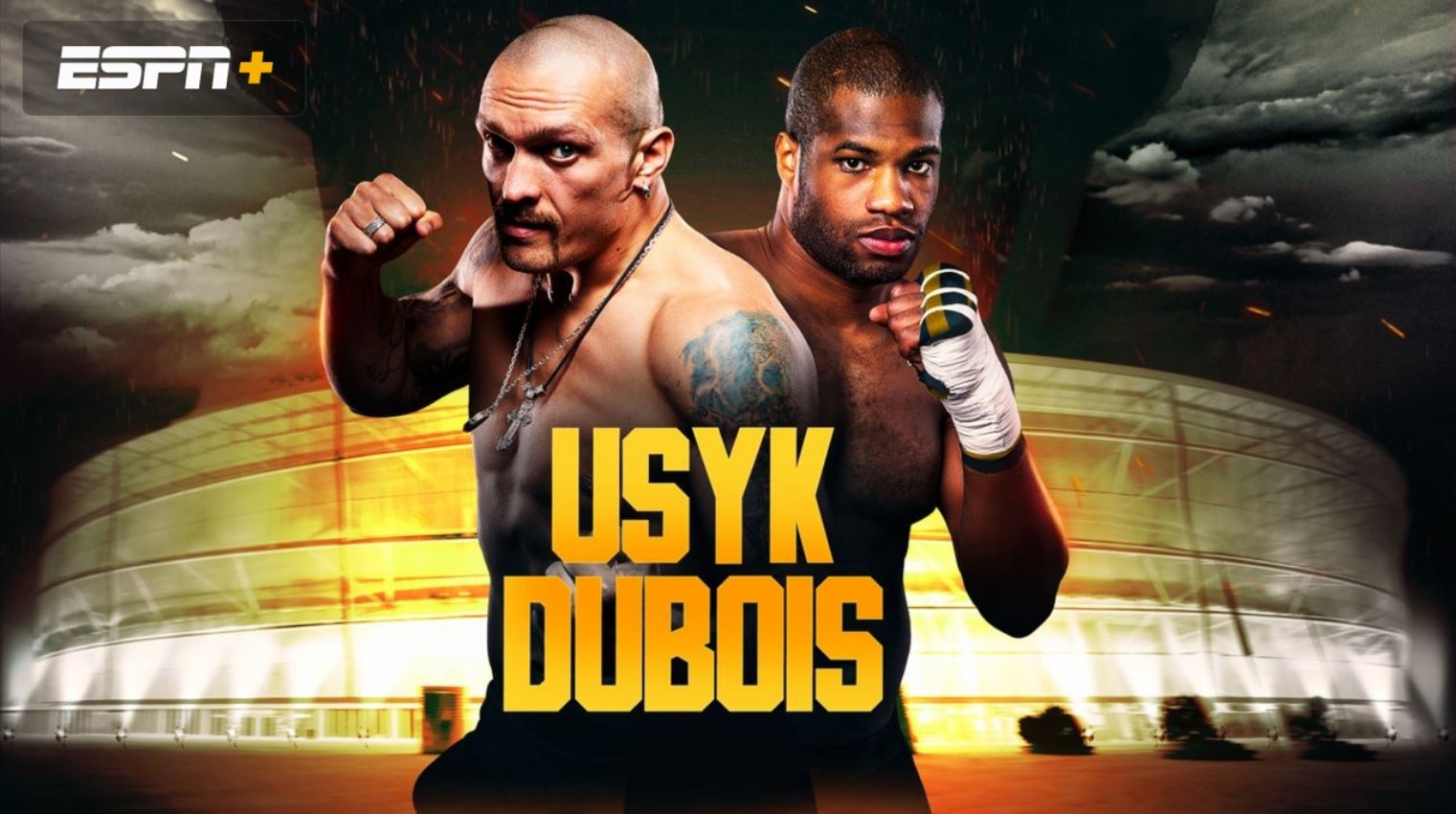 Usyk and Dubois square up in a promotional poster.