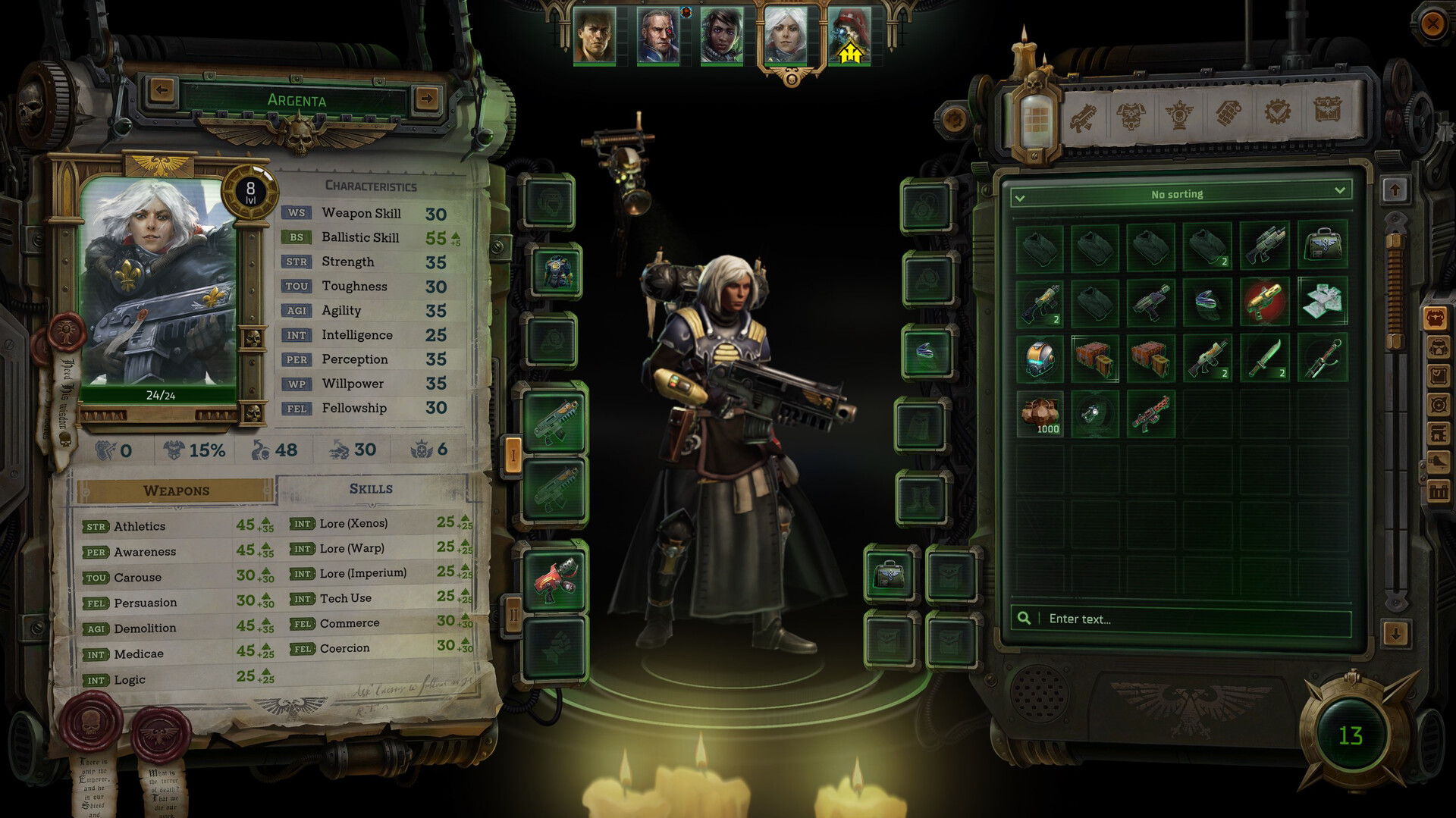 Um personagem é desenhado em Warhammer 40.000: Rogue Trader.