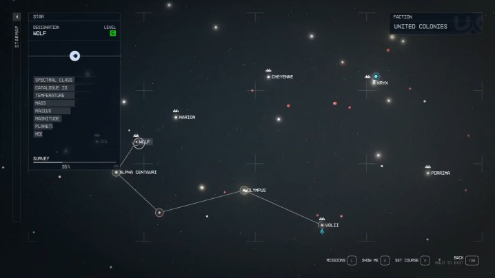 A starmap in Starfield.