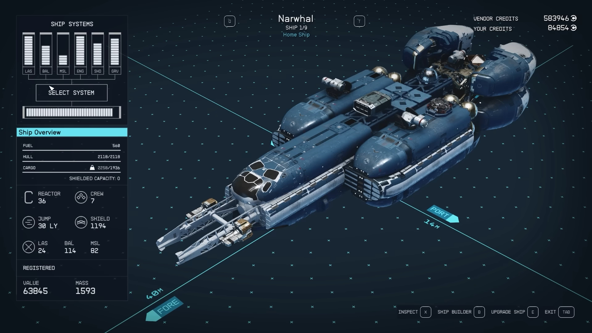 A preview of the Narwhal ship in Starfield.