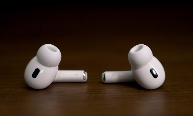 The left and right Apple AirPods Pro 2 lying on a table.