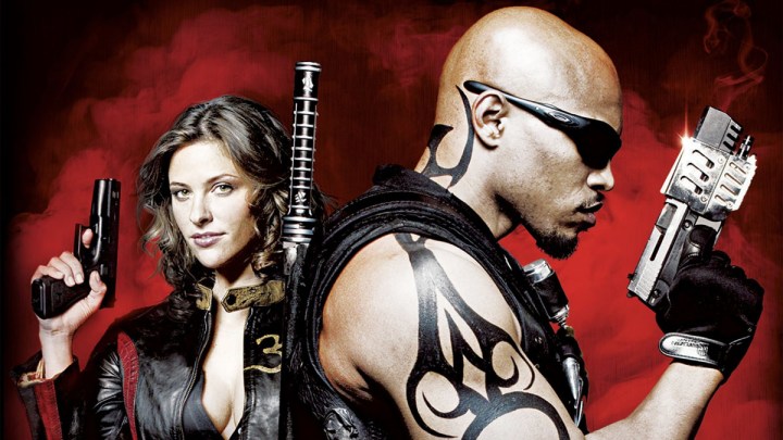 Jill Wagner and Kirk "Sticky Fingaz" Jones in Blade: The Series.