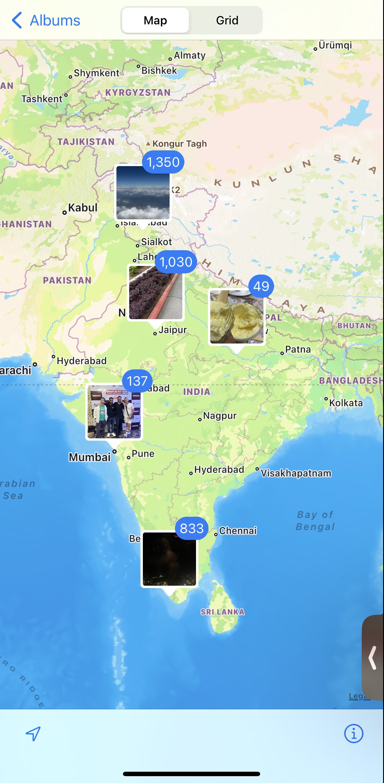 iPhone'daki Fotoğraflar'da haritada işaretlendi.