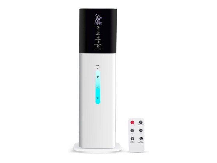 The Honovos 2.1-gallon humidifier and remote control against a white background.