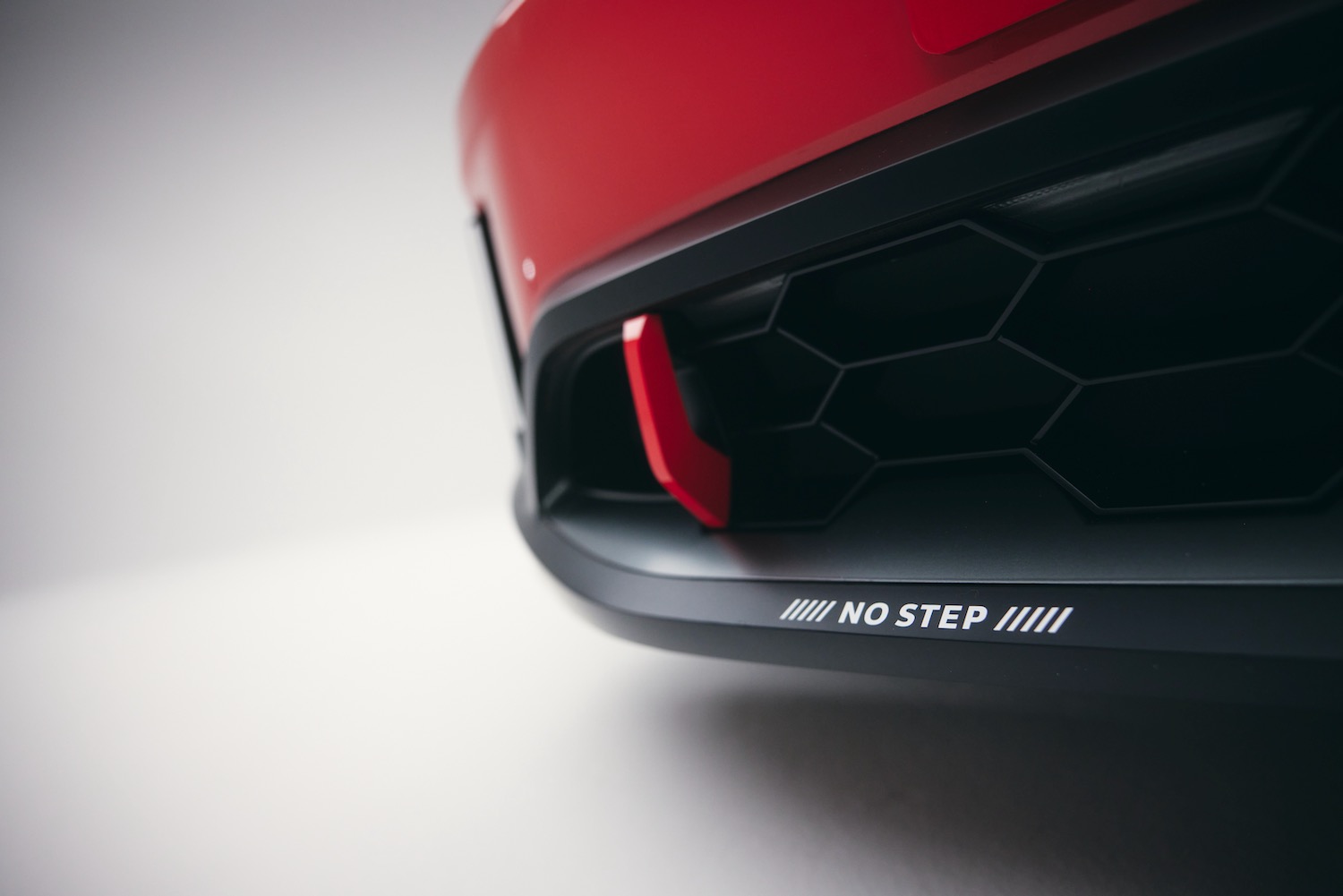 Volkswagen ID.GTI concept front bumper with "No Step" label.