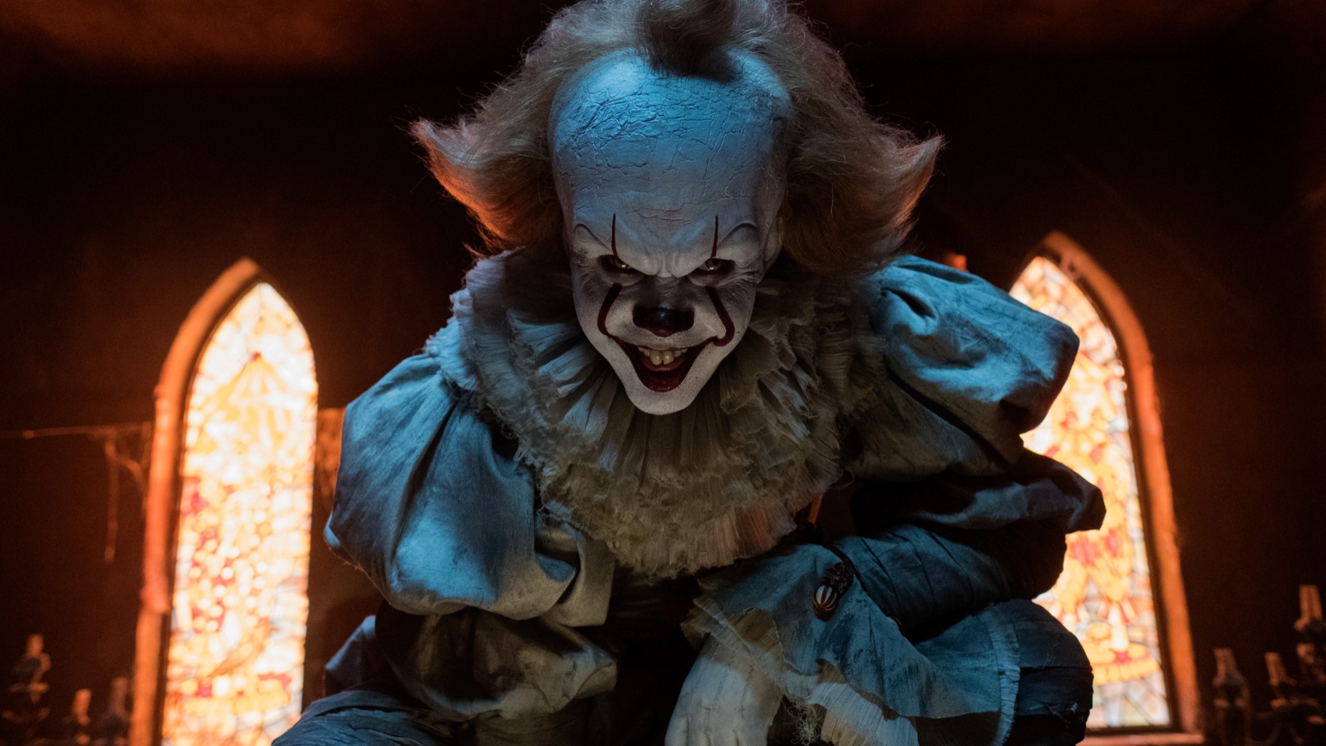 Bill Skarsgård as the monstrous clown Pennywise in "It."