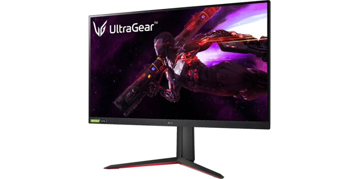 The LG 32-inch UltraGear QHD G-Sync monitor at a side angle on a white background.