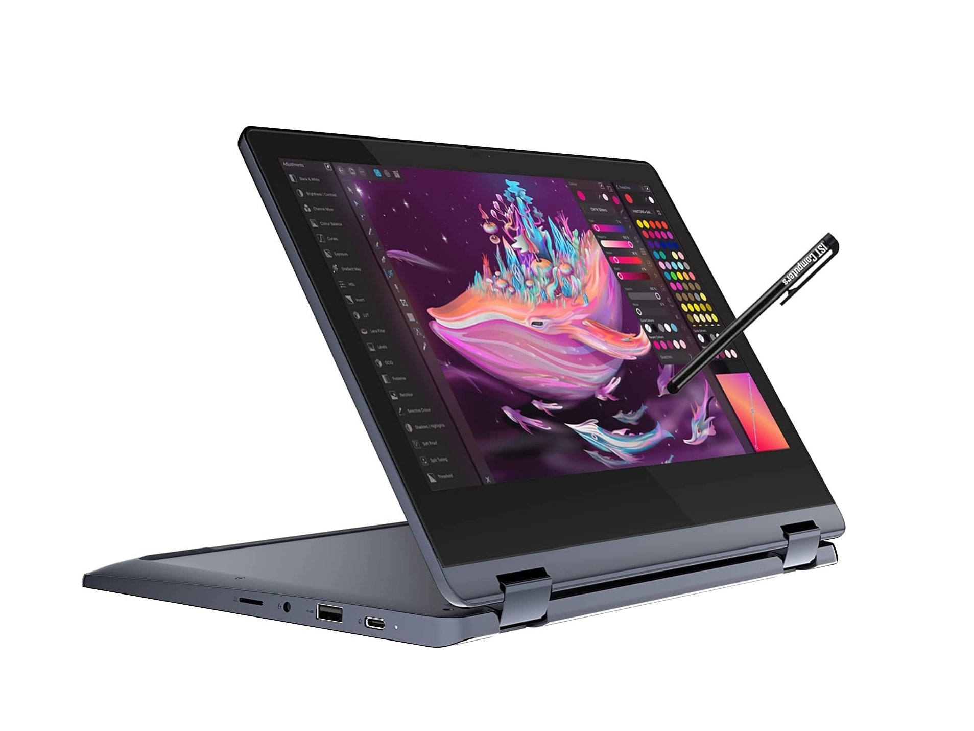 Lenovo IdeaPad Flex 3 Chromebook ۱۱ اینچی در حالت تبدیل با قلم.