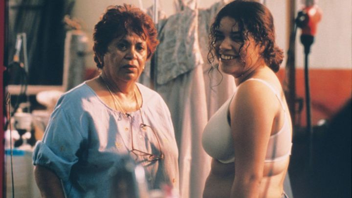 Lupe Ontiveros and America Ferrera as Carmen and Ana García looking in the same direction in the movie Real Women Have Curves.