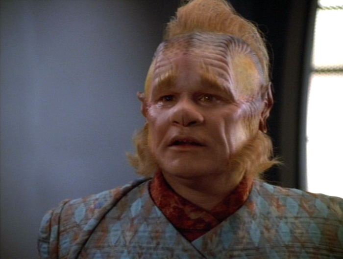Neelix looks upset in Star Trek: Voyager's "Mortal Coil"