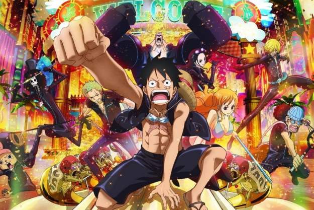One Piece Movie: GOLD key artwork featuring a vibrant collage of the first solid.
