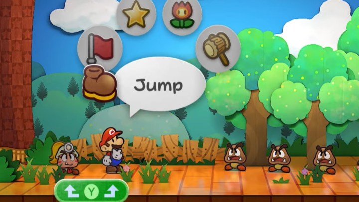 Paper Mario and Goombella facing down Goombas in Paper Mario The Thousand-Year Door Switch remake.