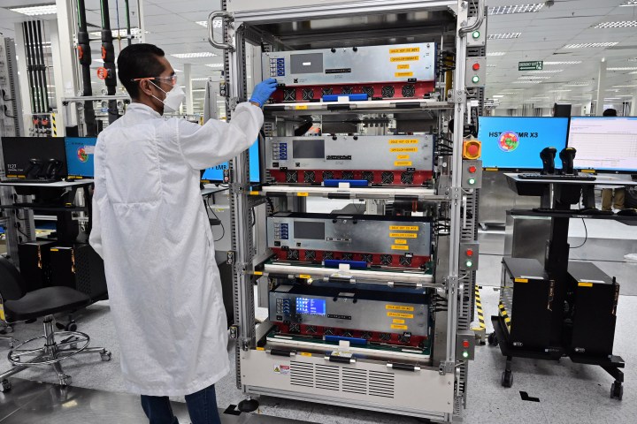 A stack of testing equipment at Intel's SIMS facility in Penang, Malaysia.
