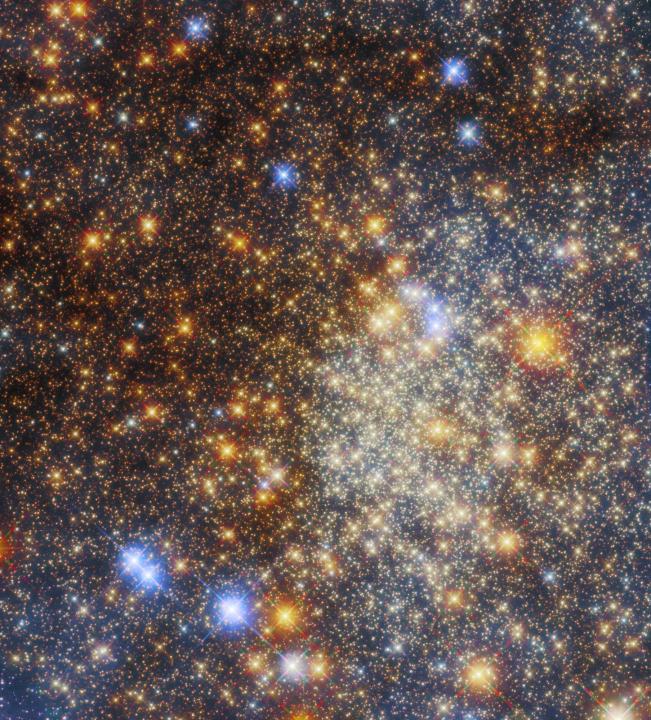 Cette image colorée de l'amas d'étoiles globulaire Terzan 12 est un exemple spectaculaire de la façon dont la poussière dans l'espace affecte la lumière des étoiles provenant des objets d'arrière-plan.