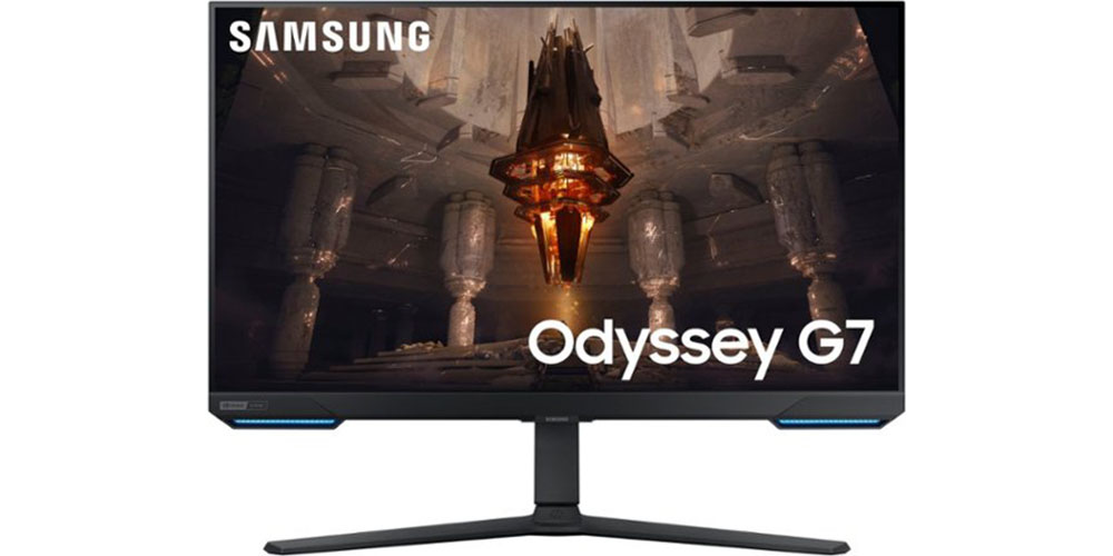 The Samsung Odyssey G7 28-inch 4K Gaming Monitor on a white background.