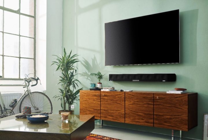 The Sennheiser Ambeo Max 5.1.4-channel soundbar in the living room.