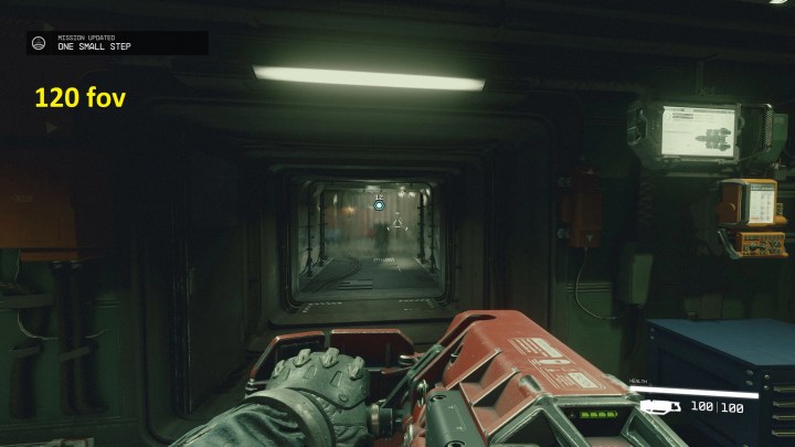 A player using a laser at 120 FOV in Starfield.