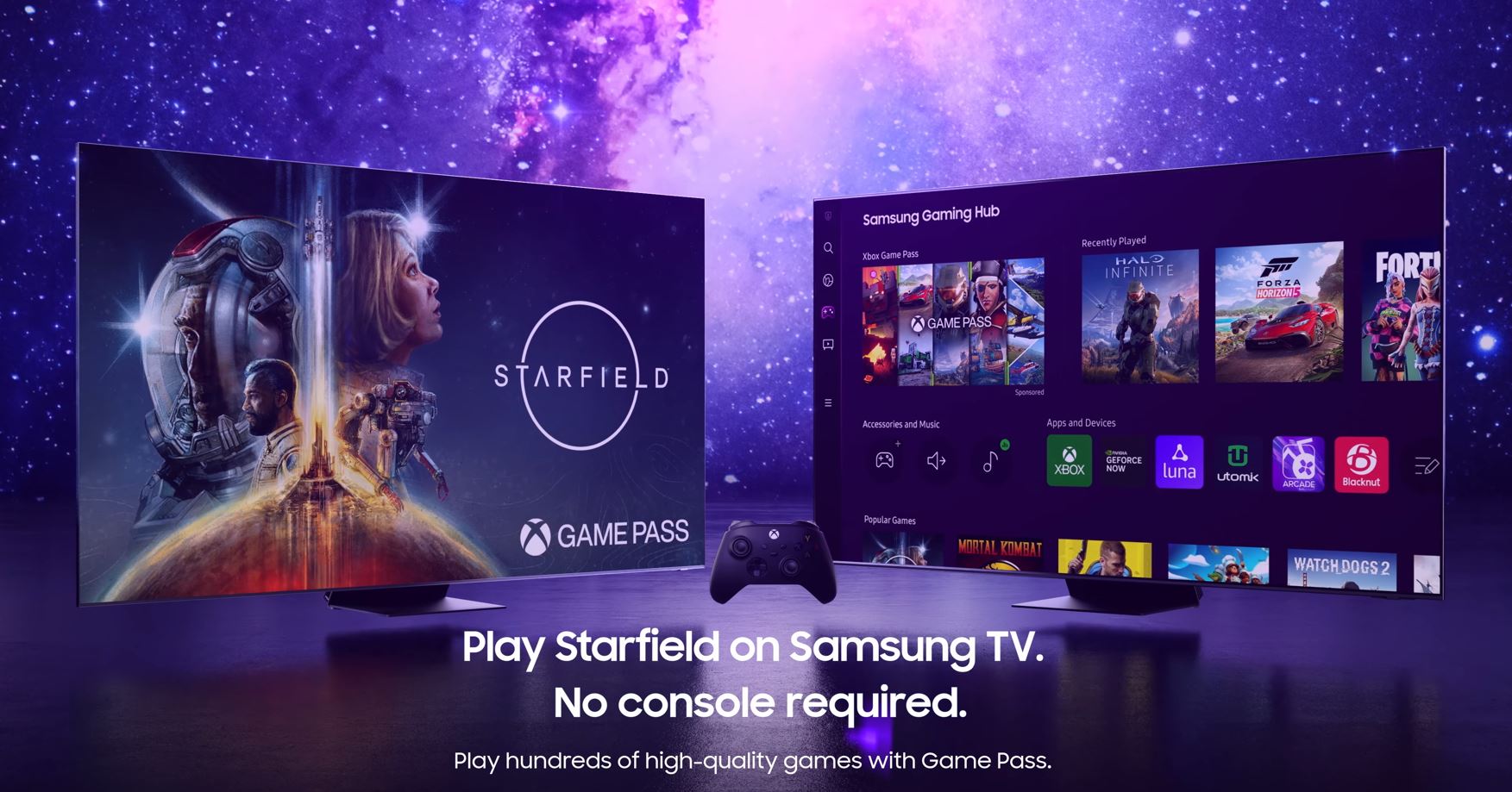 Un fotograma del comercial de Samsung sobre Starfield que se puede jugar a través de Samsung Gaming Hub.