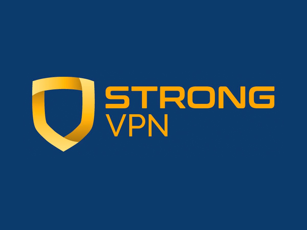 The StrongVPN logo against a blue background.