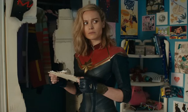 Brie Larson looks skeptical in The Marvels.
