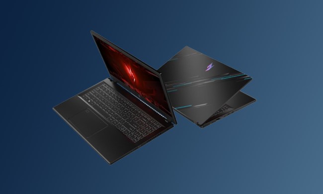 Two Acer gaming laptops over a dark blue background.