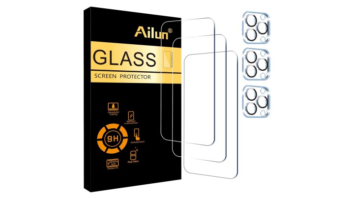 Ailun 3-pack tempered glass screen and camera lens protector for iPhone 15 Pro.