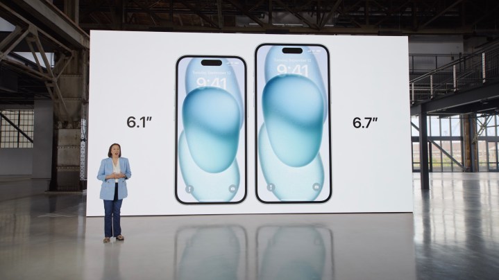 Apple presenting the iPhone 15 and iPhone 15 Plus at its September 2023 event.