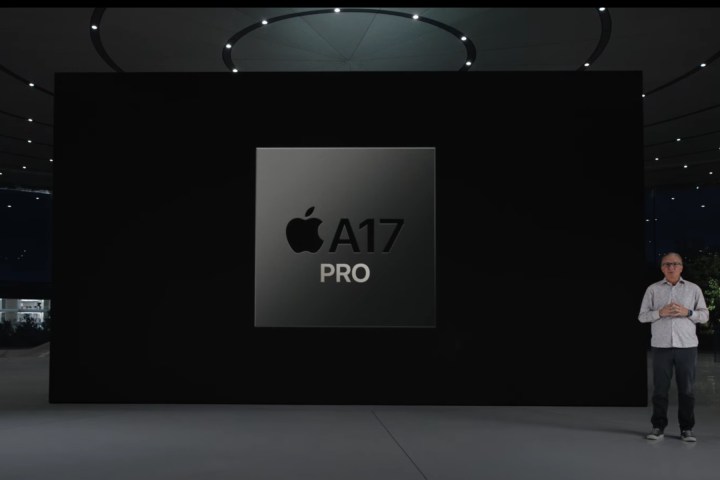 Presenting the A17 Pro silicon on stage at Apple Event.