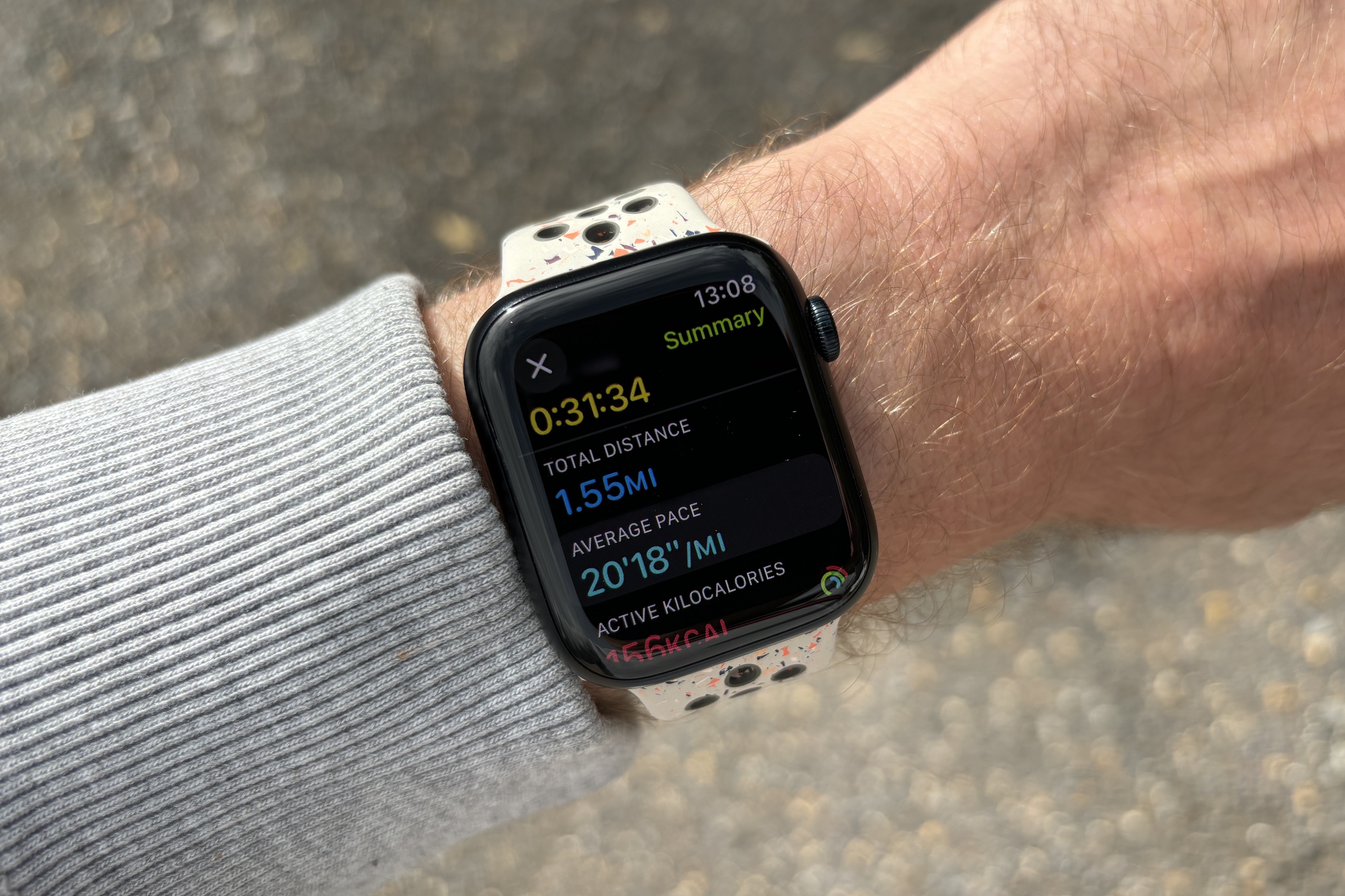 Exercise data showing on the Apple Watch Series 9.