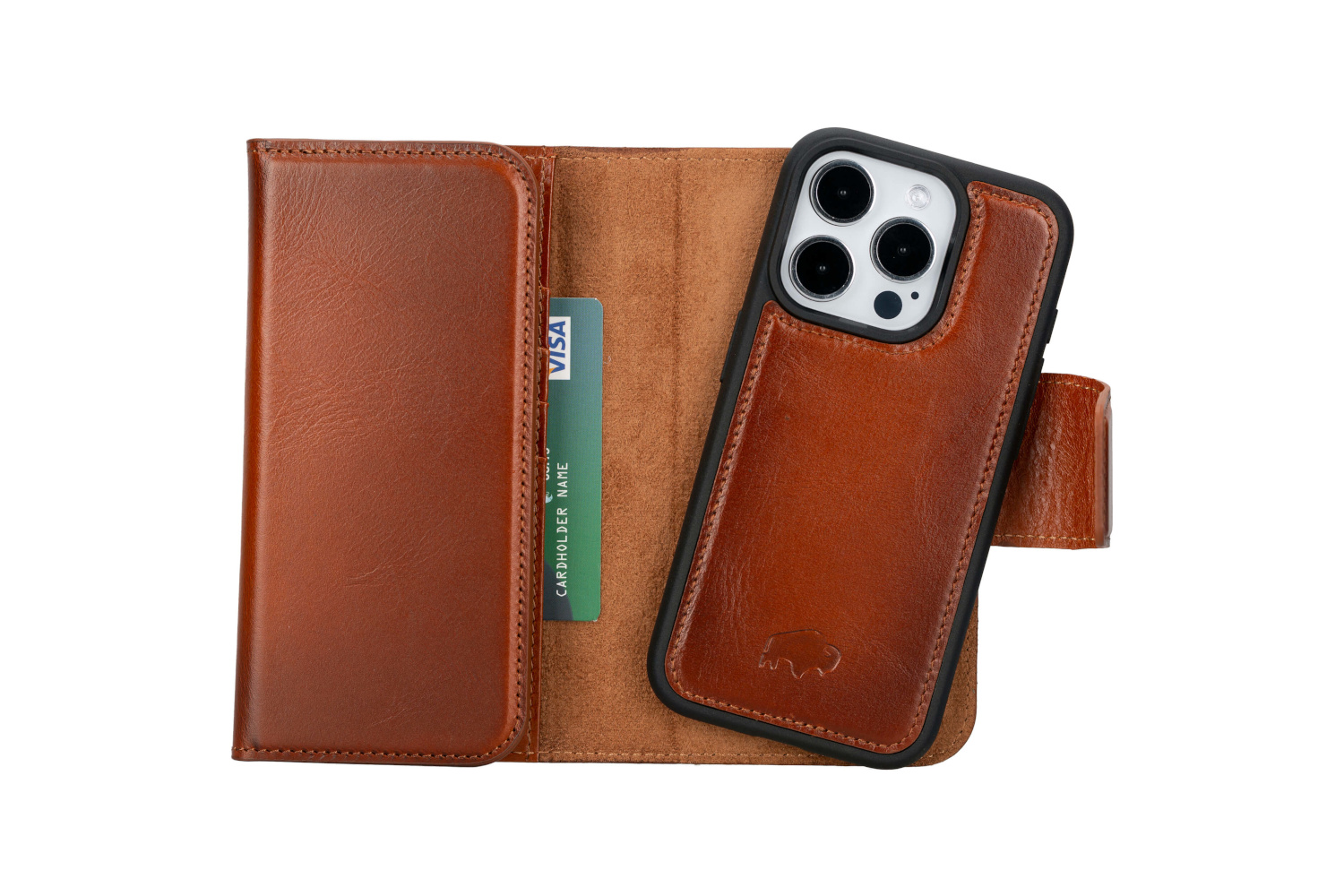 The Blackbrook Tudor leather wallet case on a blank background.