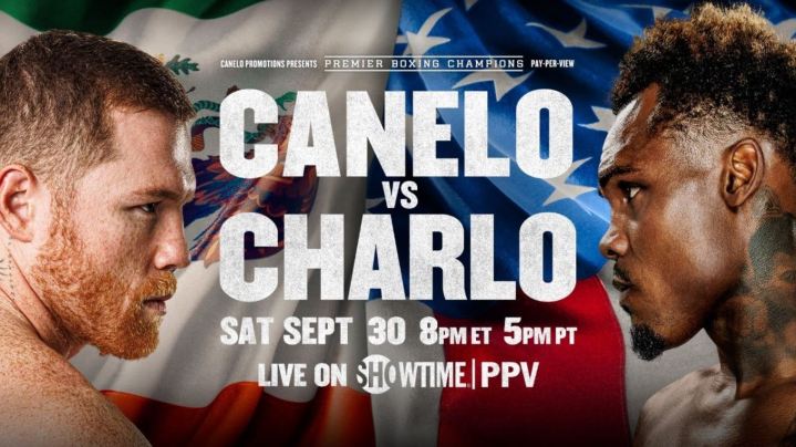Canelo Alvarez and Jermell Charlo face off on a promotional poster.
