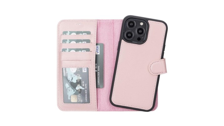 Toronata Casper Detachable Leather Wallet Case for iPhone 15 Plus in Pink.
