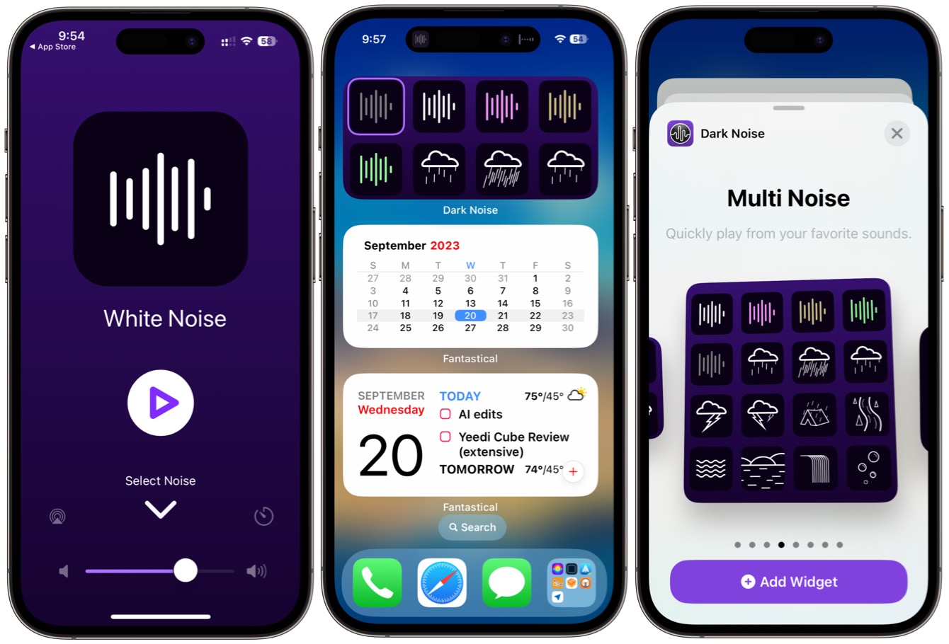 Widgets interactifs Dark Noise sur iPhone